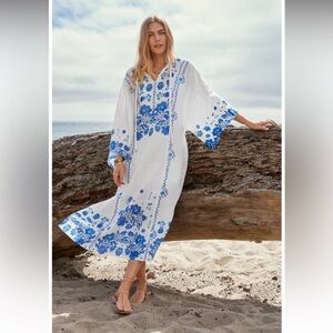 Johnny Was Blue Floral Embroidered Coverup